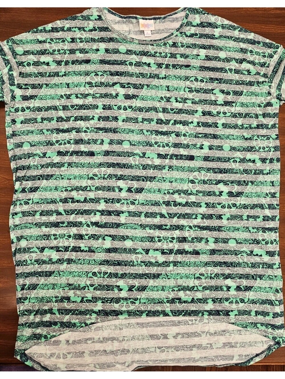 LuLaRoe Women's Large Striped Floral Paisley Top Multi Color Short Sleeve Blouse